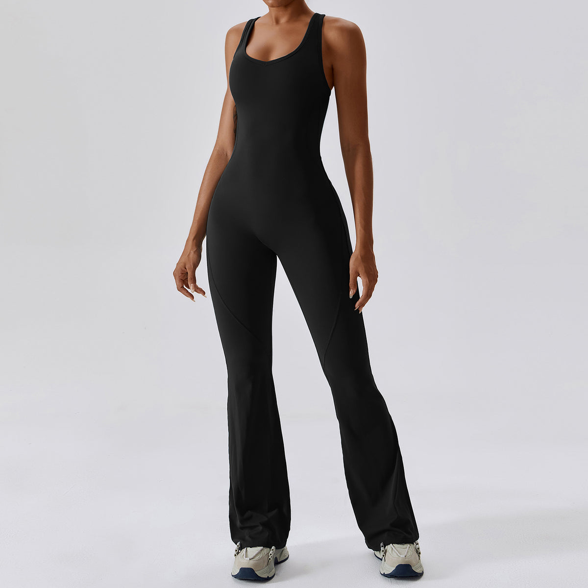 Women Quick Dry One Piece Yoga Jumpsuit High Waist Tummy Control Butt Lifting Flared Leg Bodysuit Gym Dance Workout Outfit