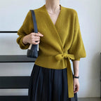 French-style Vintage Collar Lace-up Loose-fitting Knit Cardigan For Outerwear