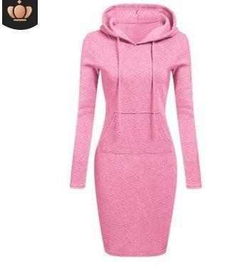 2026 Hot Autumn And Winter European And American Women's Hooded Lace Up Hoodie Pocket Long Sleeved Dress