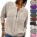 Cream Hollow-Knit Zip Cardigan