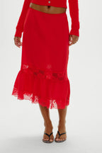 Resort-style Everyday Personality Lace-trimmed Patchwork Midi Skirt