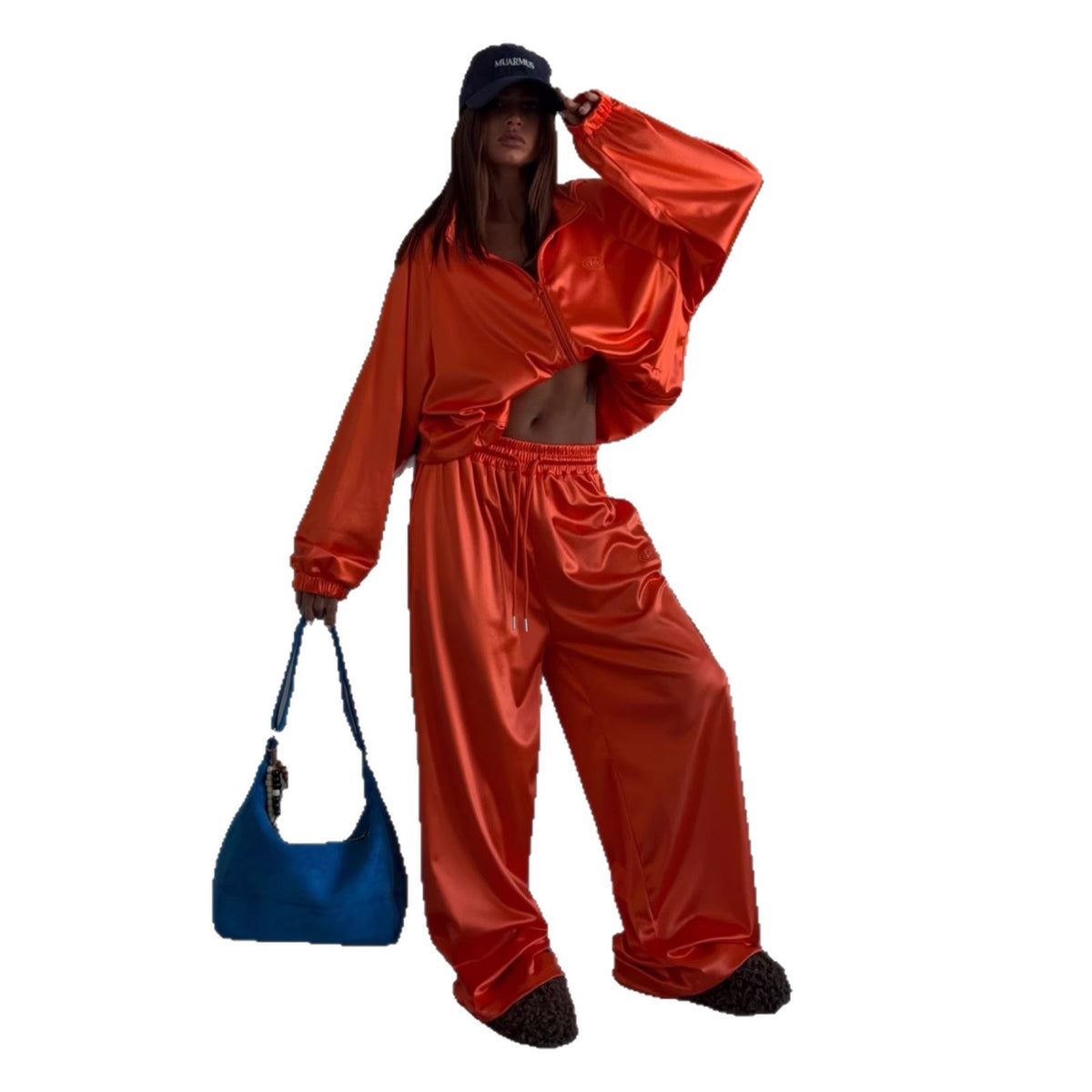 2026 Europe And The United States Cross-border Women's Clothing Spring And Summer New Fashion Trend Loose Sweater Coat Wide Leg Trousers Sports Suit