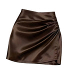 Womens Stylish And Elegant Solid-color A-line Satin Skirt