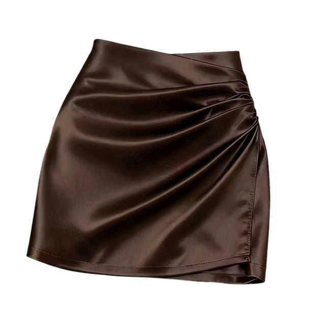 Womens Stylish And Elegant Solid-color A-line Satin Skirt