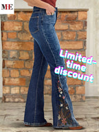 Women Embroidered Flare Jeans High Waist Dark Blue Vintage Denim Pants Floral Detail Y2K Bell Bottom Jeans Wholesale Ready Stock