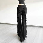 Versatile Solid-color High-waisted Flared Trousers With Flowing Lines Delicate Lace Detailing
