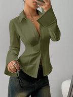 European And American Cross-Border Aliexpress Women's Fashion Slim Long-Sleeved Solid Color Shirt