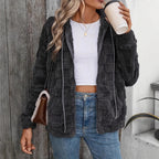 Women's Double-Sided Plush Zip-Up Hooded Cardigan Casual Jacket