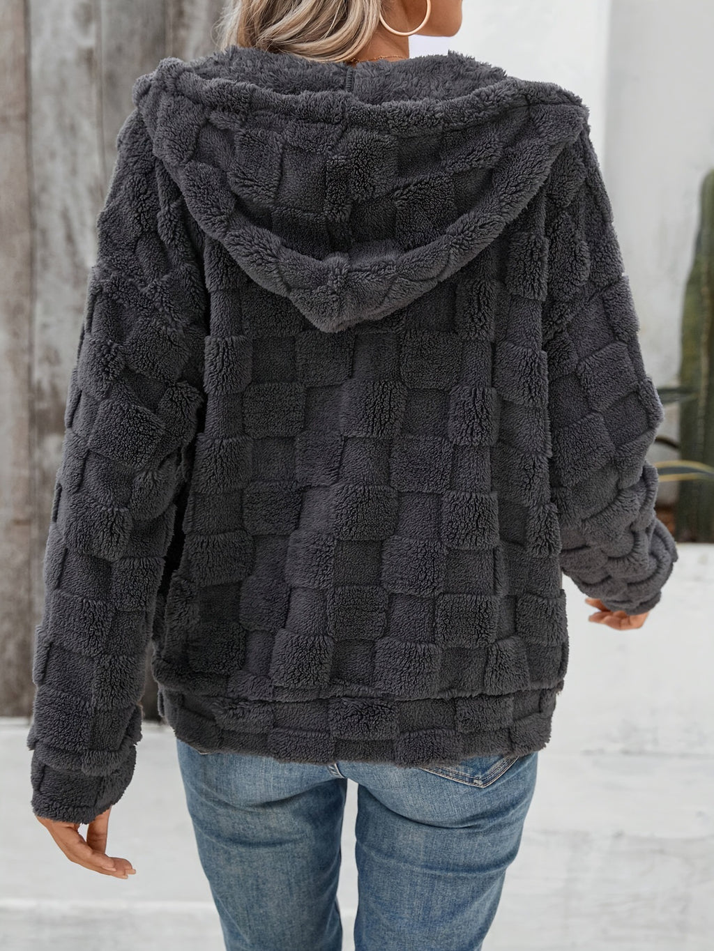 Women's Double-Sided Plush Zip-Up Hooded Cardigan Casual Jacket