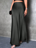 Womens Solid-color High-waisted Satin Skirt