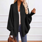 Solid-color, Large Lapel, Loose-fit Knitted Cardigan For Women