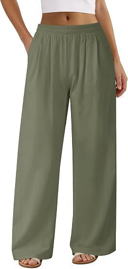 Womens Casual Solid-color Wide-leg Pants