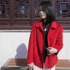 Double-sided Plush Solid-colored Coat With Button Fastening And Loose Fit