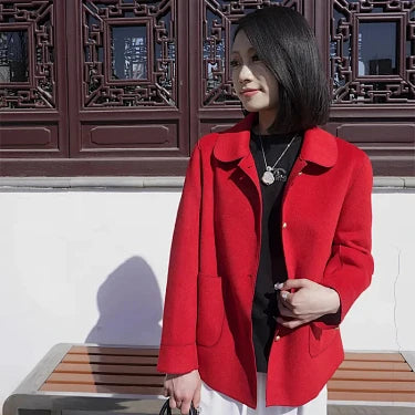 Double-sided Plush Solid-colored Coat With Button Fastening And Loose Fit