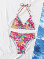 European And American New Style Bikini Swimsuit Cross-Border Amazon Lace-Up Backless Sexy Floral Beach Bikini For Women