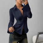 European And American Cross-Border Aliexpress Women's Fashion Slim Long-Sleeved Solid Color Shirt