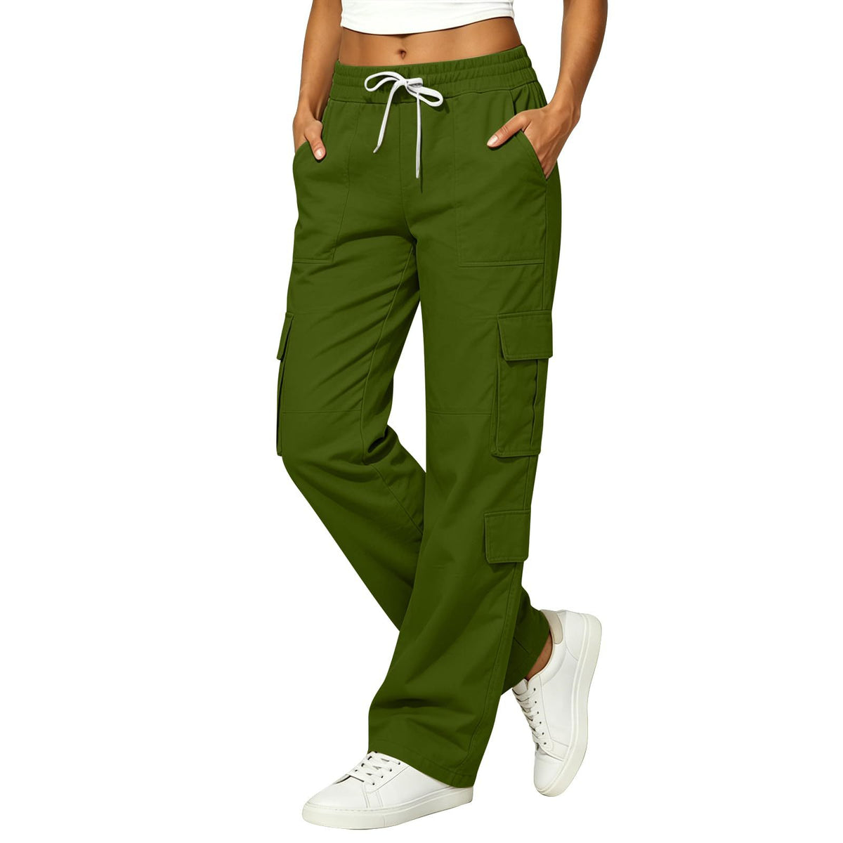 2026 Spring Summer New Style European Cotton Linen Casual Multi Pocket Stylish Work Pants Trendy Multi Pocket Women's Long Pants Women