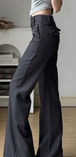 Short-statured Edgy Buttoned Bootcut Suit Pants