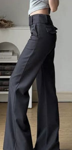 Short-statured Edgy Buttoned Bootcut Suit Pants