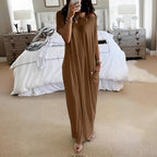 Trendy New Summer Women's Solid Color Short Sleeve Long Casual Dress