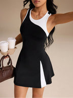 Cross-border Wholesale Color-block Tennis Wear, One-shoulder Beautiful Back Yoga Jumpsuit, Breathable And Sweat-absorbing Sports Fitness Tennis Wear