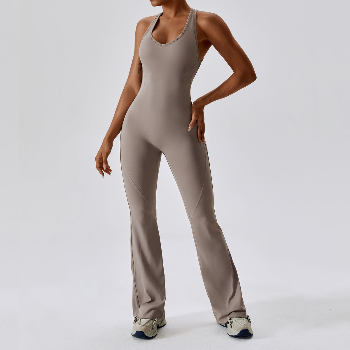 Women Quick Dry One Piece Yoga Jumpsuit High Waist Tummy Control Butt Lifting Flared Leg Bodysuit Gym Dance Workout Outfit