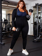 Plus Size Women Sauna Suit Slimming Full Body Compression Workout Jumpsuit Long Sleeve Waist Trainer For Belly Fat Heat Trapping Fabric For Gym Running