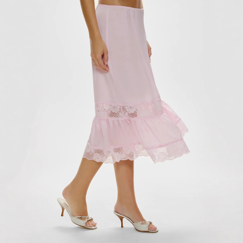 Resort-style Everyday Personality Lace-trimmed Patchwork Midi Skirt