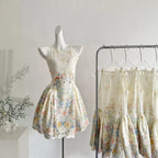 Printed Vacation-style Waist-cinching Halterneck Dress