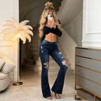 High-waisted Stretchy Slimming Flared Denim Pants