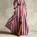 Fashionable Loose-fit V-neck Long Striped Shirt Dress