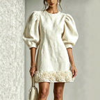 Floral Puff-sleeve Mini Dress For Women