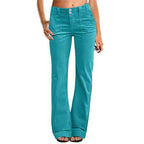 Women's Multi Pocket Stretch Elastic Waist Twill Cotton Pants High Waisted, Comfortable Form Fitting Formal Casual Wide Leg Pants