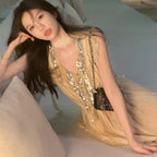Sequined Halter Pleated Dress Party