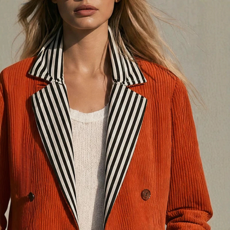 Retro-style Color-block Orange Jacket For Women