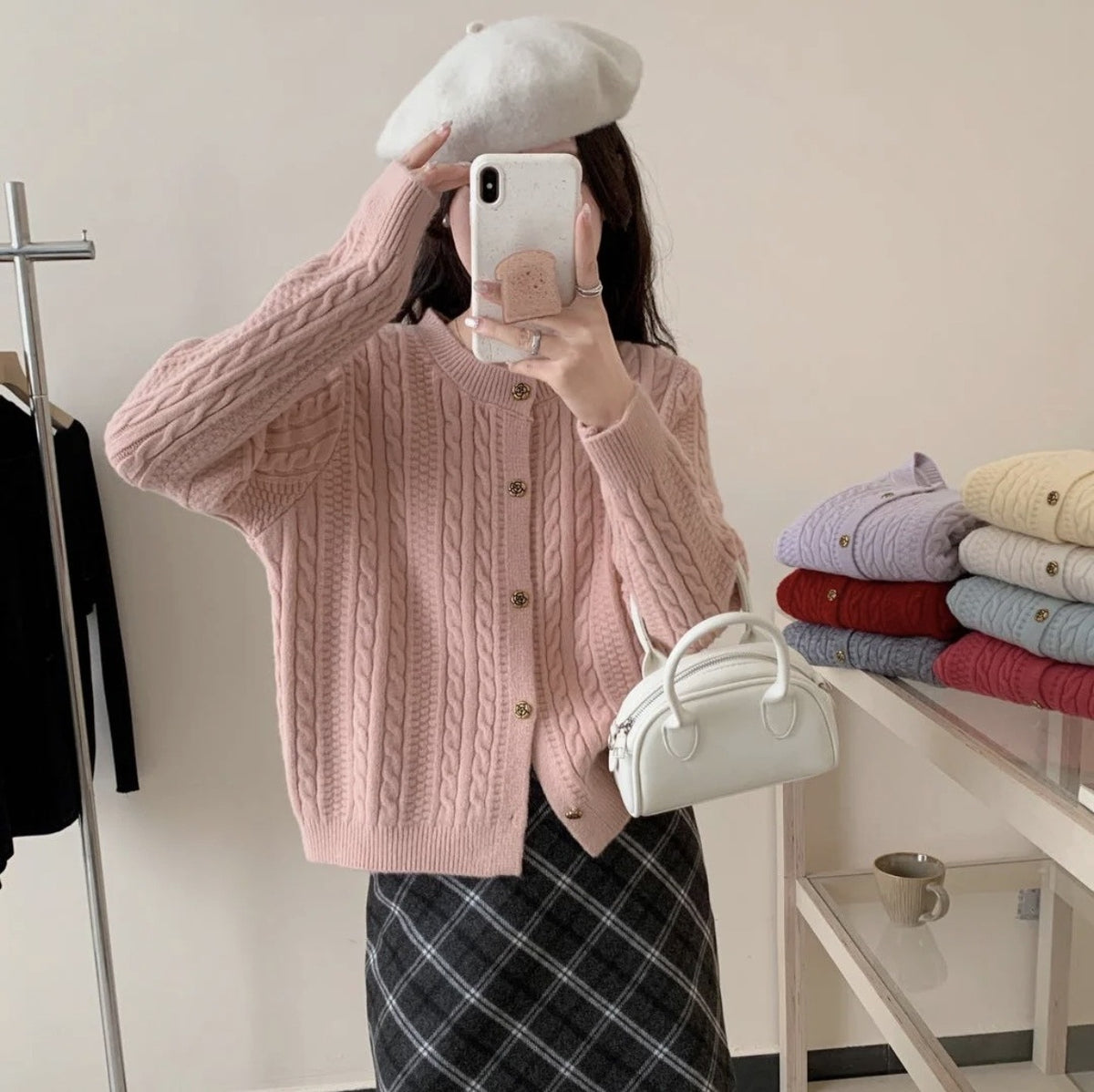 Retro Rose Flower Button Small Twist Knitwear Jacket For Women 2025 Autumn And Winter New Fashion Versatile Knitwear Cardigan