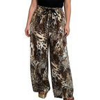 C7768 Cross-border 2026 New Women's Fashion Rhinestone Drawstring Loose Wide-Leg Pants Vintage Animal Print Casual Trousers