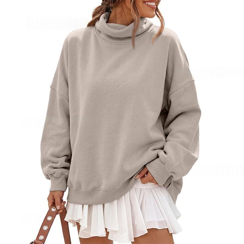 Solid-color Half-high-neck Casual Loose Hoodie