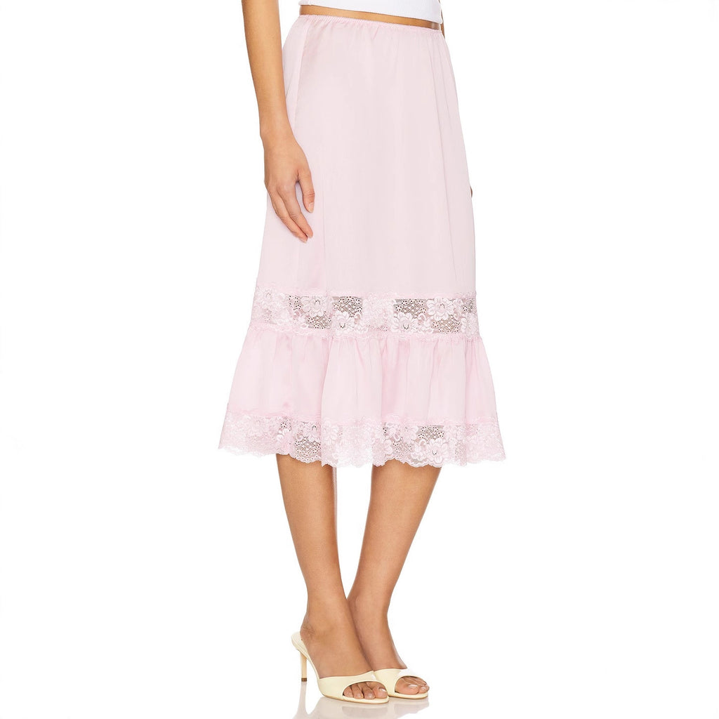 Resort-style Everyday Personality Lace-trimmed Patchwork Midi Skirt