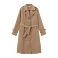 Casual Waist Cinching Trench Coat For Fall Winter, Elegant Long Women Outerwear With Double Breasted Design, Model