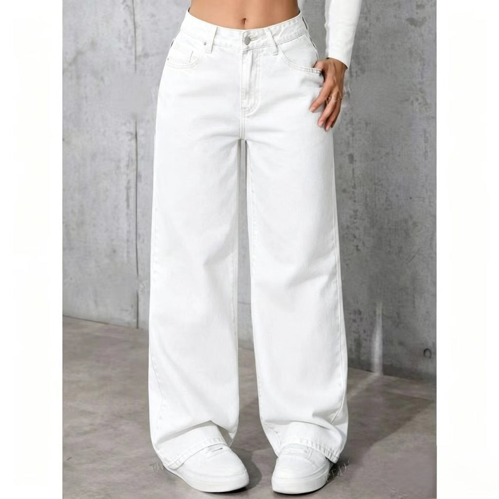 Draped Floor-length Black Straight-leg Jeans