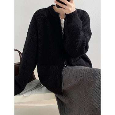 Laid-back Style Zip-up Sweater Coat For Women