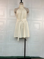 Women's Halter Neck Solid Color Waist-Cinching Short Dress