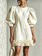 Floral Puff-sleeve Mini Dress For Women