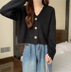 Autumn And Winter New Women's Korean-style V-neck Long-sleeved Sweater Cardigan Women's Fashionable All-matching Solid Color Top Coat