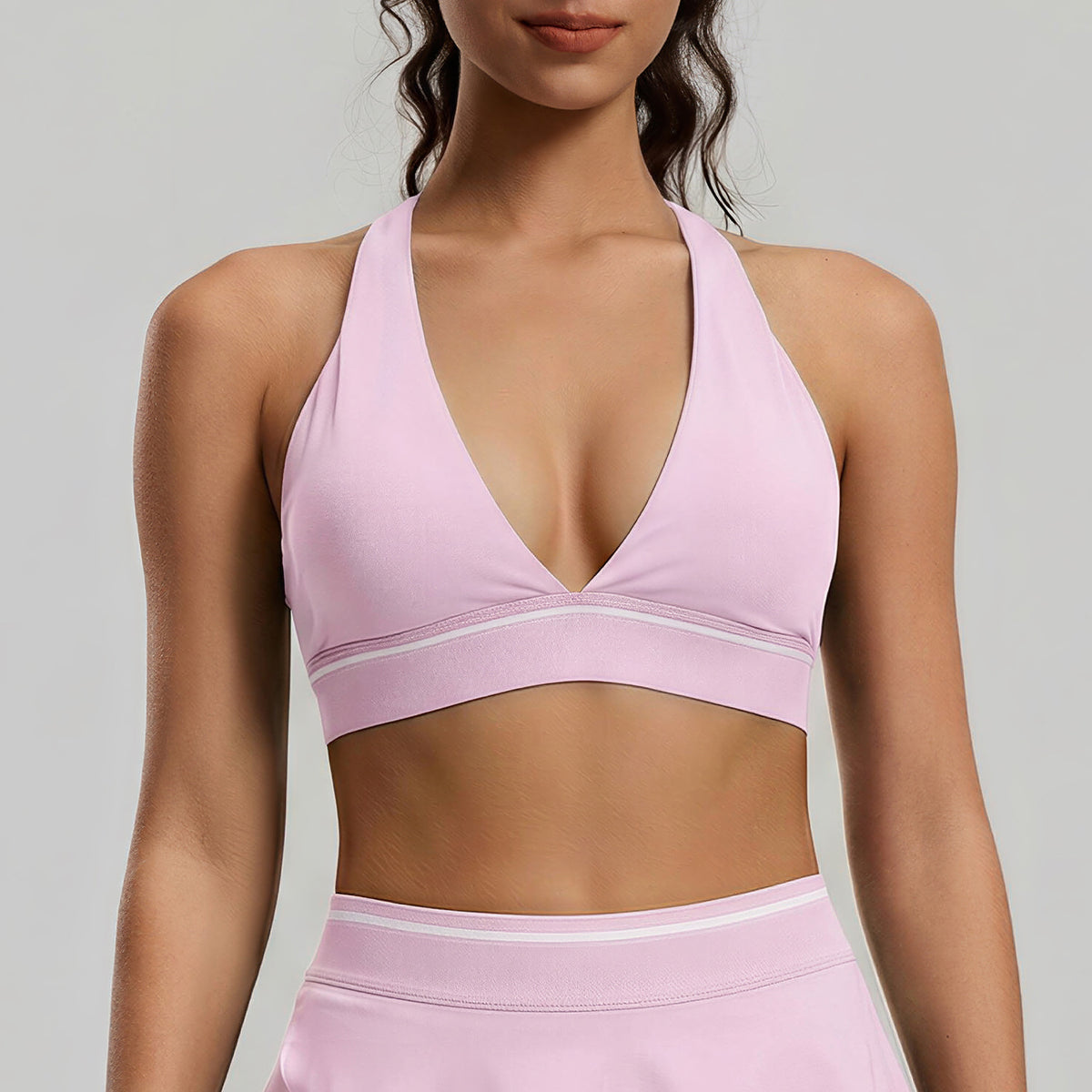 New European And American Color-block Stripe Sexy Tight Yoga Outfit For Women, Breathable Quick-drying Back Beauty Sports Bra Set