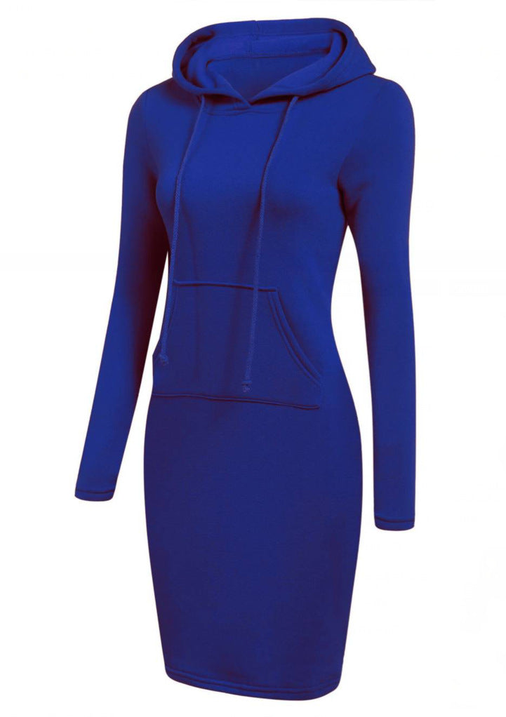 2026 Hot Autumn And Winter European And American Women's Hooded Lace Up Hoodie Pocket Long Sleeved Dress