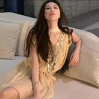 Sequined Halter Pleated Dress Party