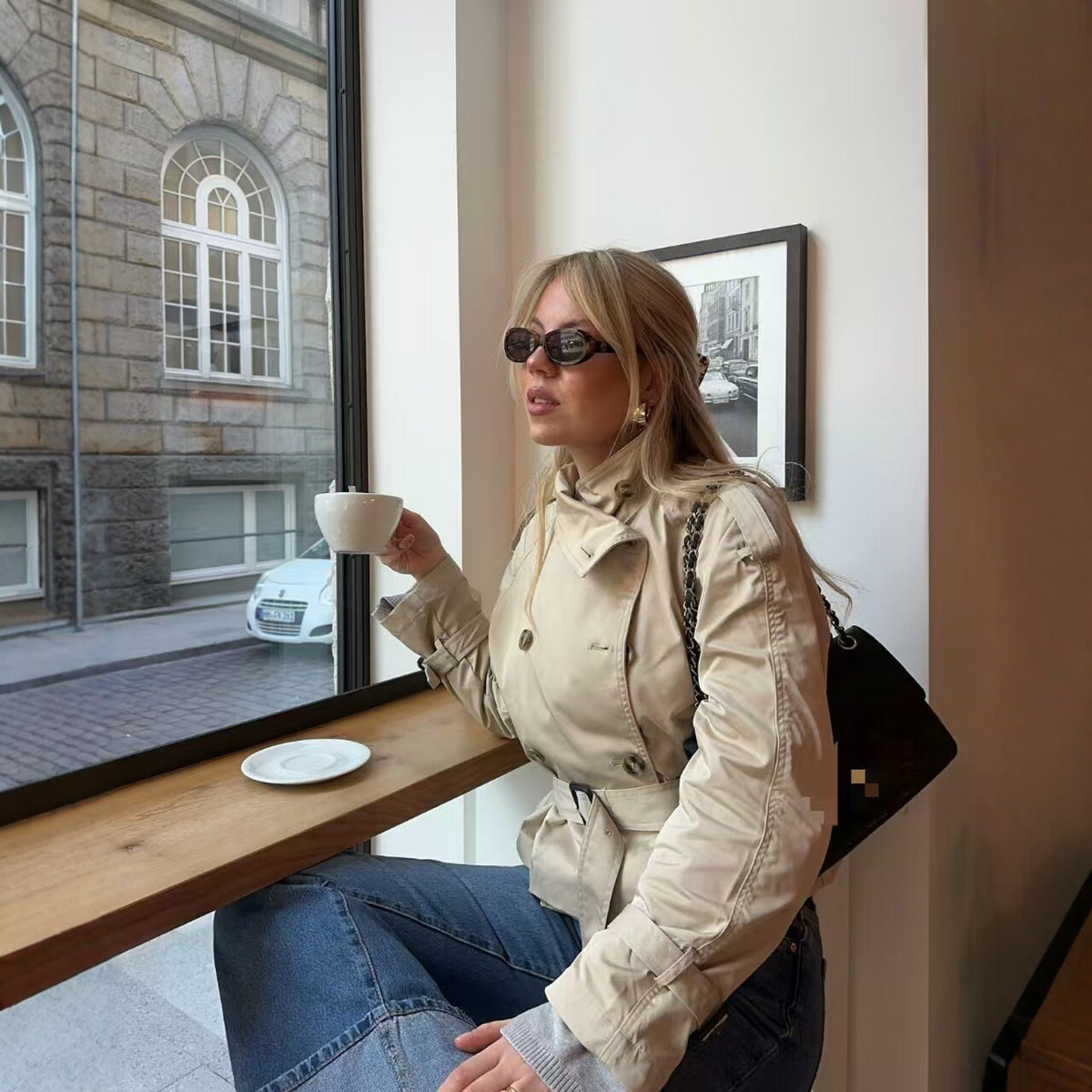 Cropped Long-sleeve Trench Coat For Women