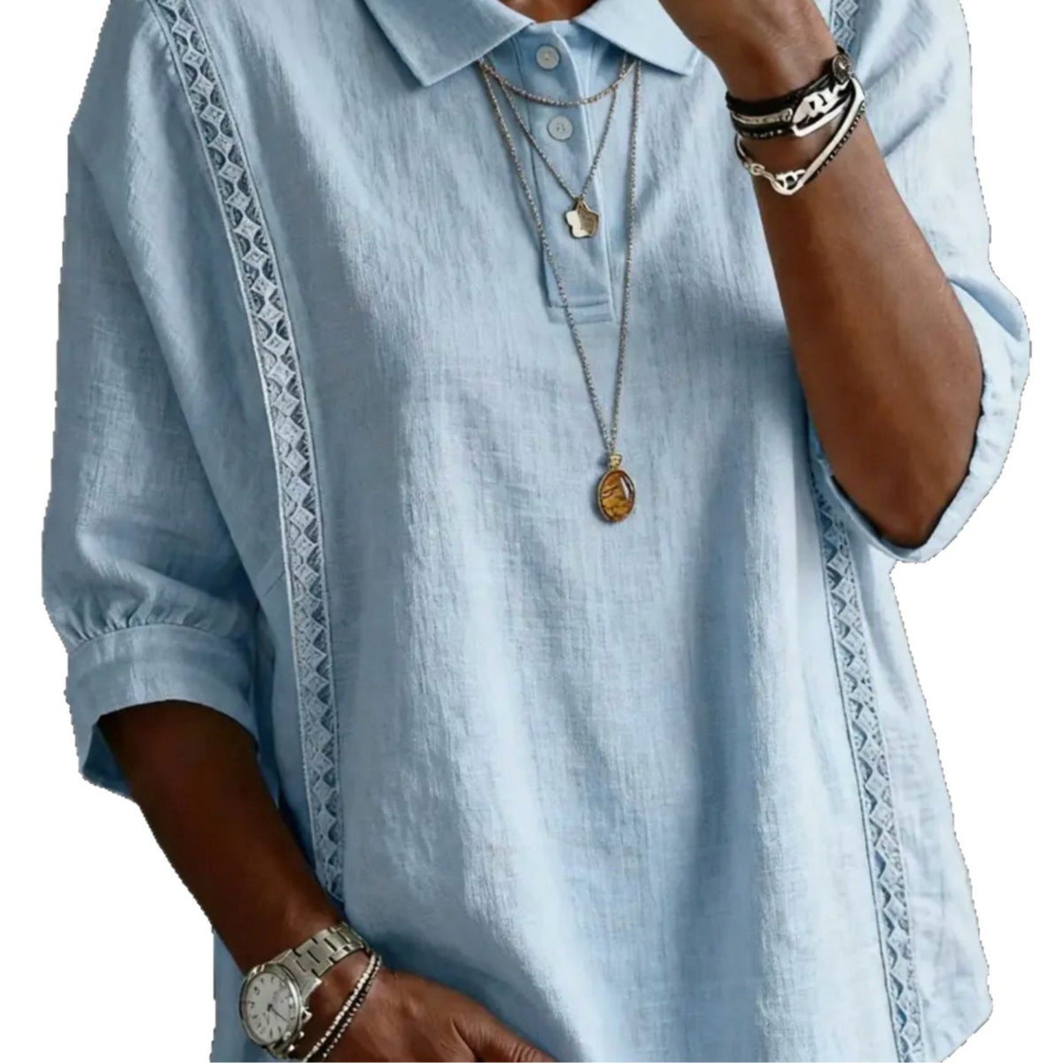Womens Solid-Color Button-Down Loose Casual Shirt